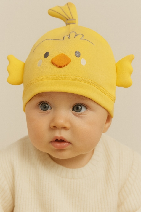 Бебешка шапка с пиленце, жълт цвят