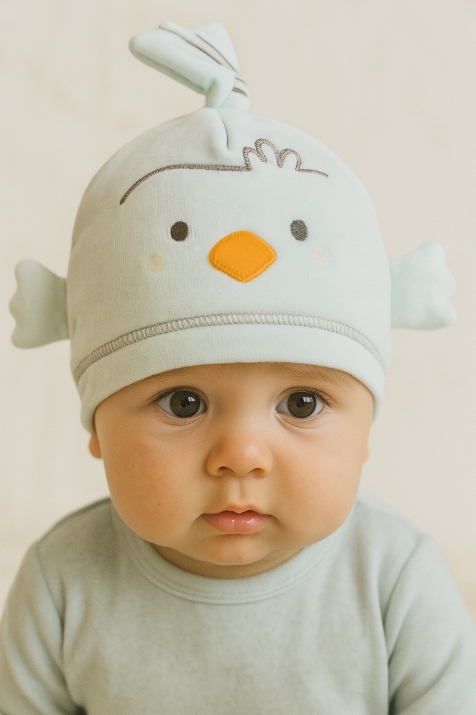 Бебешка шапка с пиленце, зелен цвят