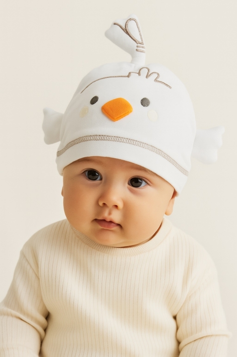 Бебешка шапка с пиленце, бял цвят