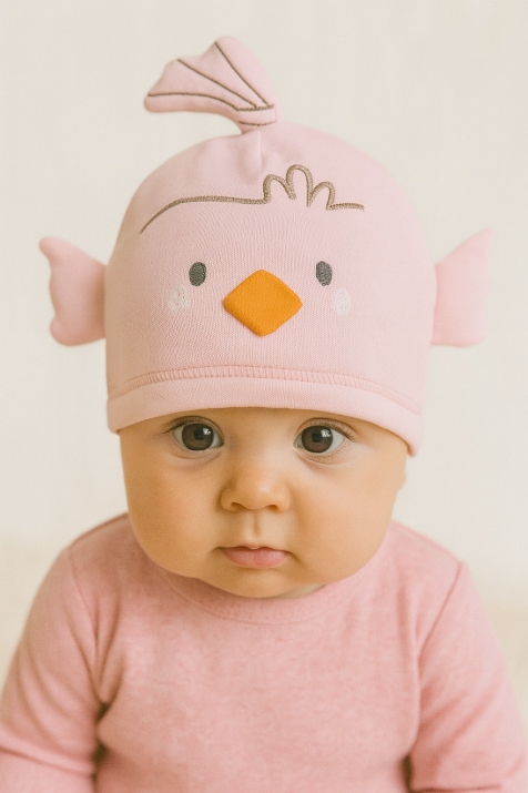 Бебешка шапка с пиленце, розов цвят