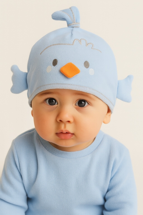 Бебешка шапка с пиленце, син цвят