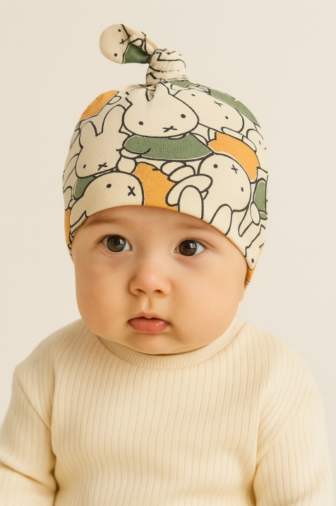 Бебешка шапка със зайчета, зелен цвят