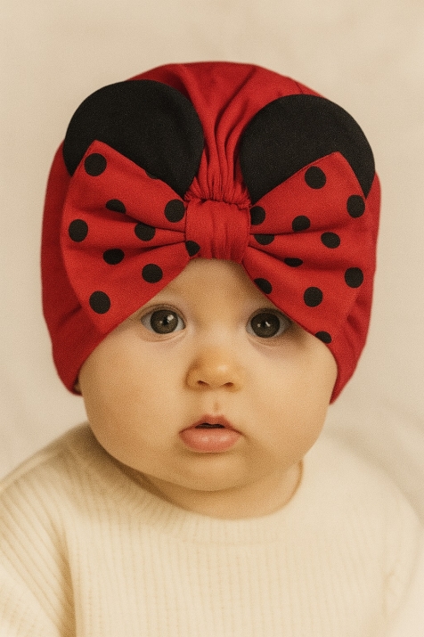 Бебешка шапка бебе Мики Маус, червен цвят