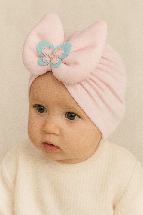 Бебешка шапка Butterfly, розов цвят