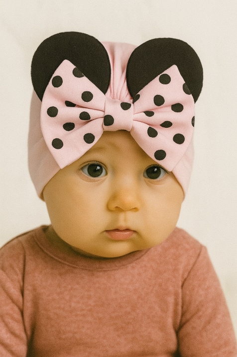 Бебешка шапка бебе Мики Маус, розов цвят