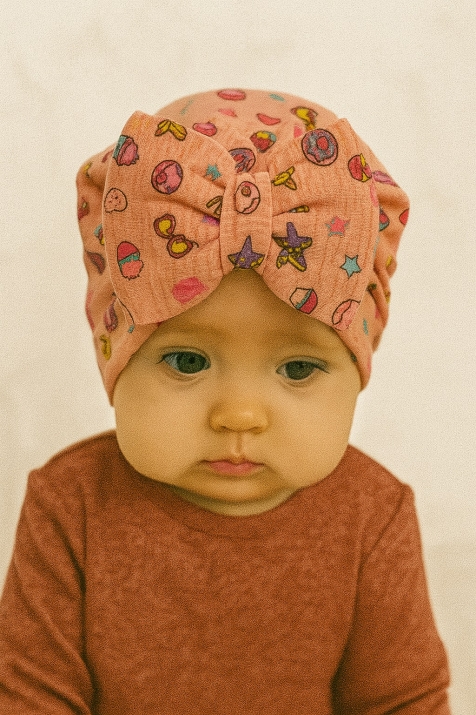 Бебешка шапка момиче, розов цвят