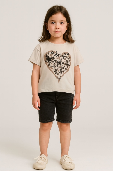 Детска тениска за момиче, бежов цвят