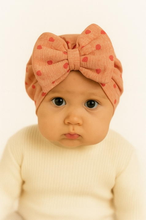 Бебешка шапка момиче със сърца, розов цвят