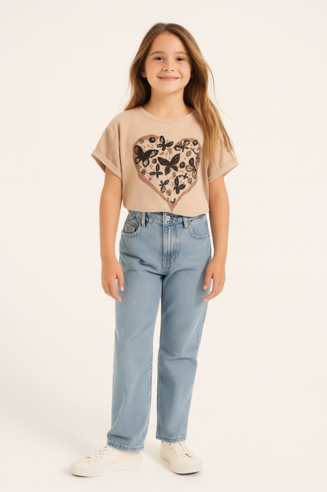 Детска тениска за момиче, кафяв цвят