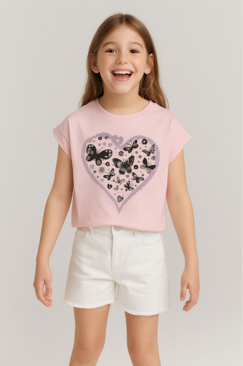 Детска тениска за момиче, розов цвят