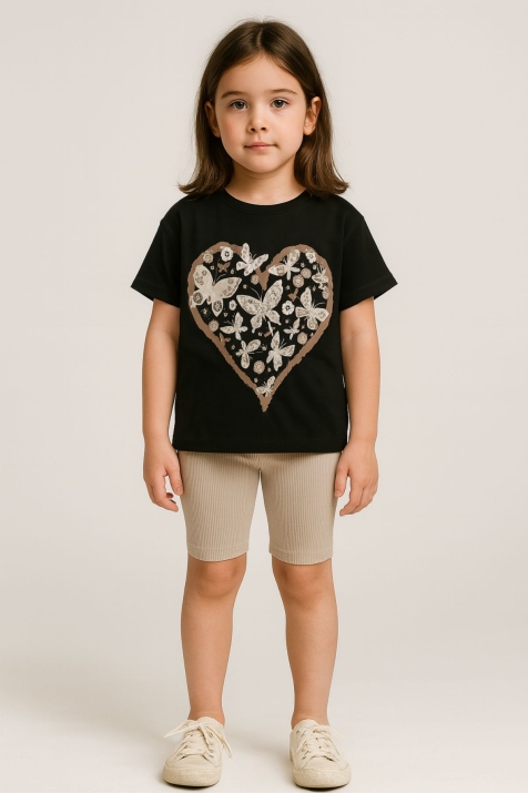 Детска тениска за момиче, черен цвят