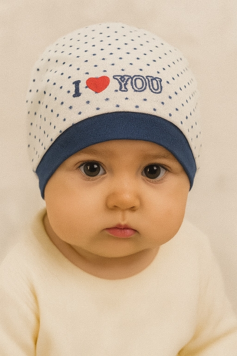 Бебешка шапка на точки, бял цвят