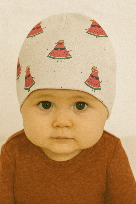 Бебешка шапка с дини, бял цвят