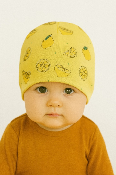 Бебешка шапка с лимони, жълт цвят