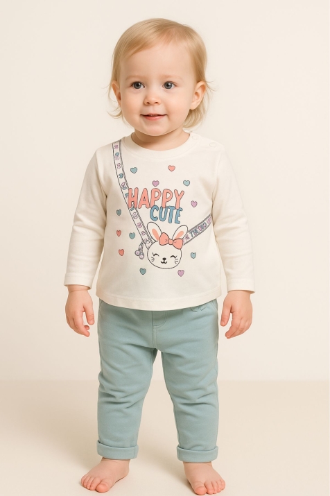 Детски комплект за момиче с дълъг ръкав, зелен цвят