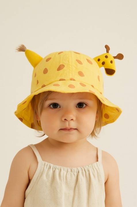 Детска шапка за момиче Жираф,жълт цвят