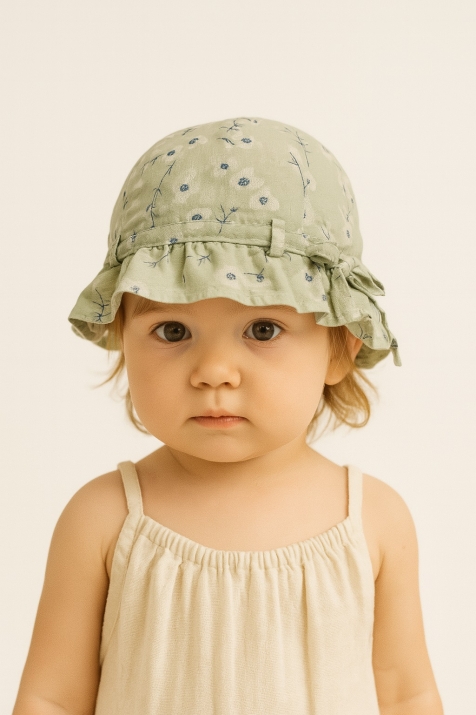 Детска шапка момиче, зелен цвят