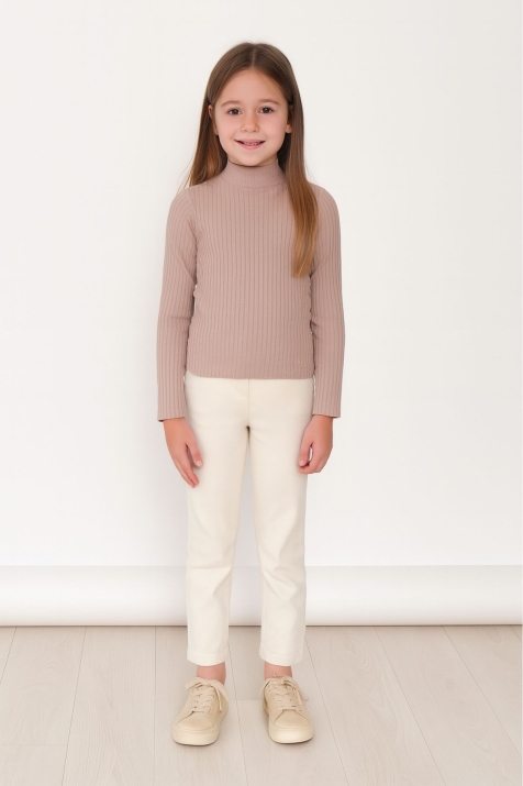 Детска блуза за момиче с дълъг ръкав, бежов цвят