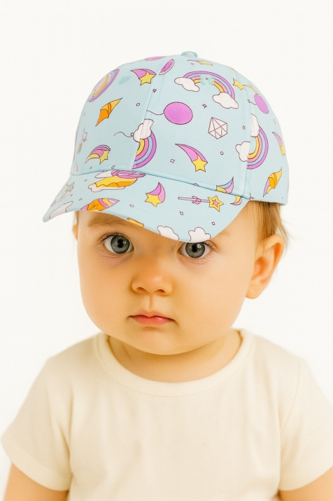 Детска шапка момиче с еднорог, зелен цвят