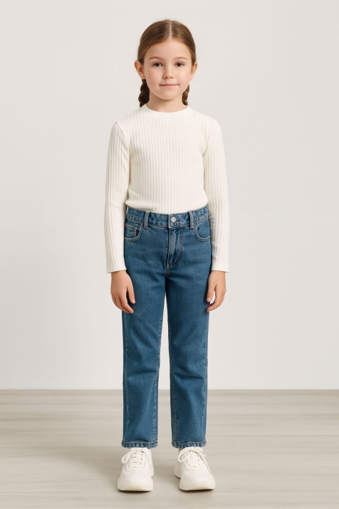 Детска блуза за момиче с дълъг ръкав, цвят екрю