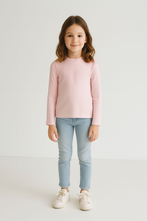 Детска блуза за момиче с дълъг ръкав, розов цвят