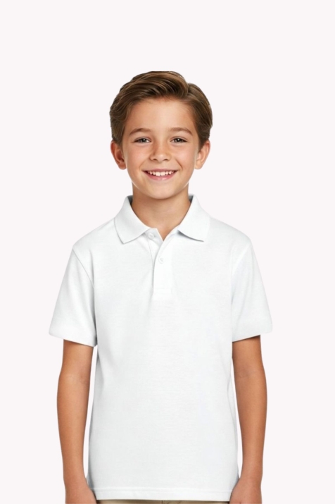 Детска тениска с якичка, бял цвятт