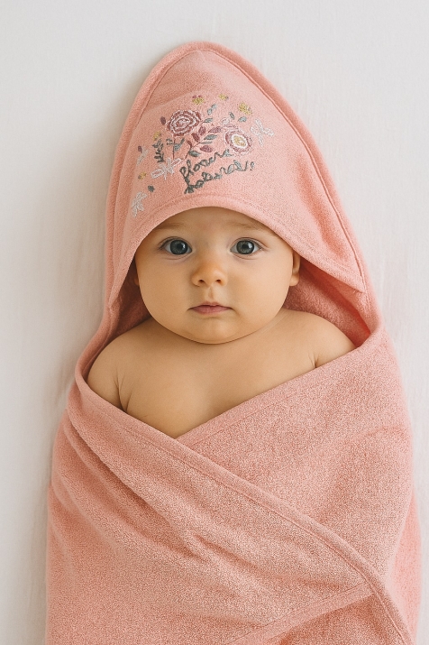 Бебешка хавлия за баня с тривка, розов цвят