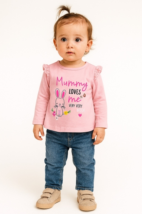 Детска блуза момиче с дълъг ръкав, розов цвят
