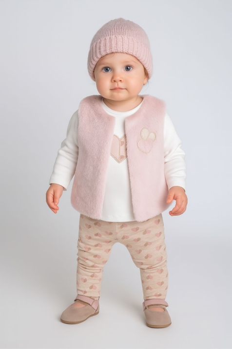 Бебешки комплект за момиче с дълъг ръкав 3 части, розов цвят 
