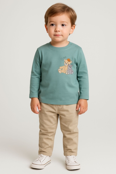 Детска блуза за момче с дълъг ръкав, зелен цвят