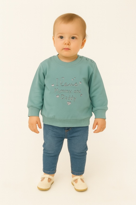 Детска блуза момиче дълъг ръкав с надпис, зелен цвят