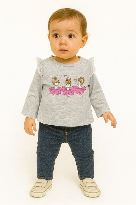 Детска блуза момиче дълъг ръкав, сив цвят