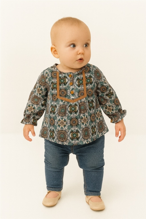 Бебешка блуза момиче дълъг ръкав, шарен цвят