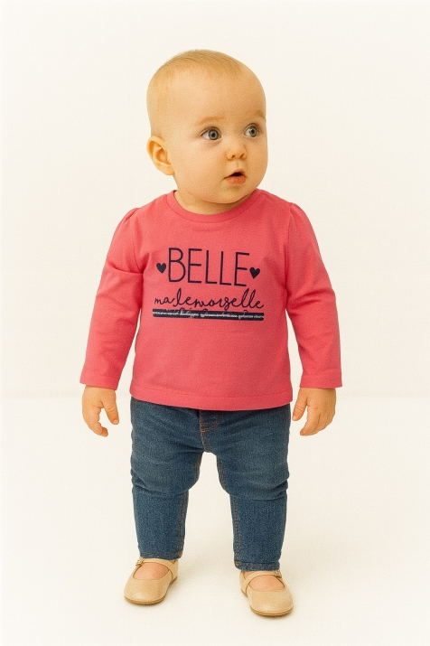Бебешка блуза момиче дълъг ръкав, цикламен цвят