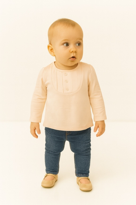 Бебешка блуза момиче, цвят екрю
