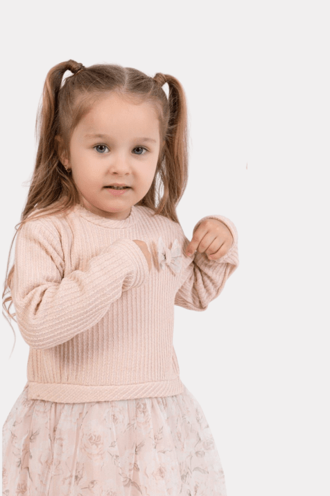 Детска рокля с дълъг ръкав, розов цвят 