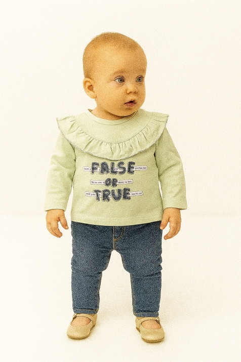 Бебешка блуза момиче дълъг ръкав с надпис, зелен цвят
