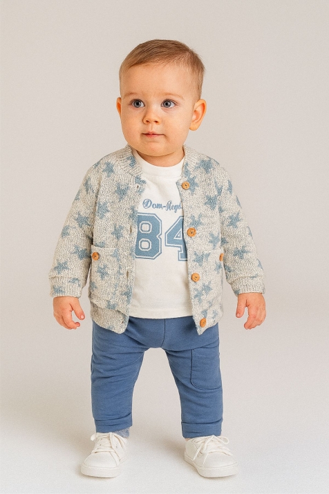  Бебешки комплект за момче дълъг ръкав 3 части, син цвят