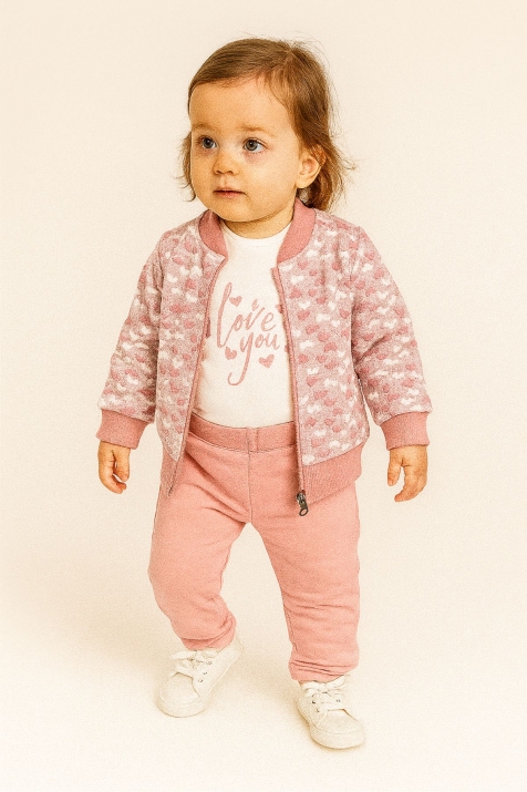 Детски комплект за момиче дълъг ръкав 3 части, розов цвят