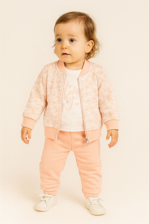 Детски комплект за момиче дълъг ръкав 3 части, светло розов цвят