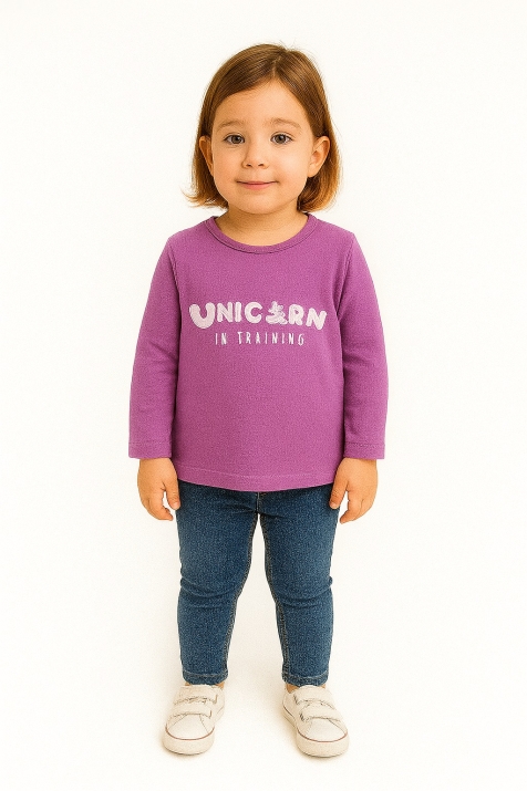 Детска блуза момиче дълъг ръкав с надпис, лилав цвят