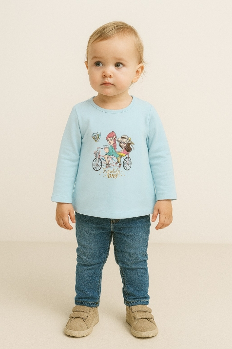 Бебешка блуза момиче дълъг ръкав с картинка, син цвят