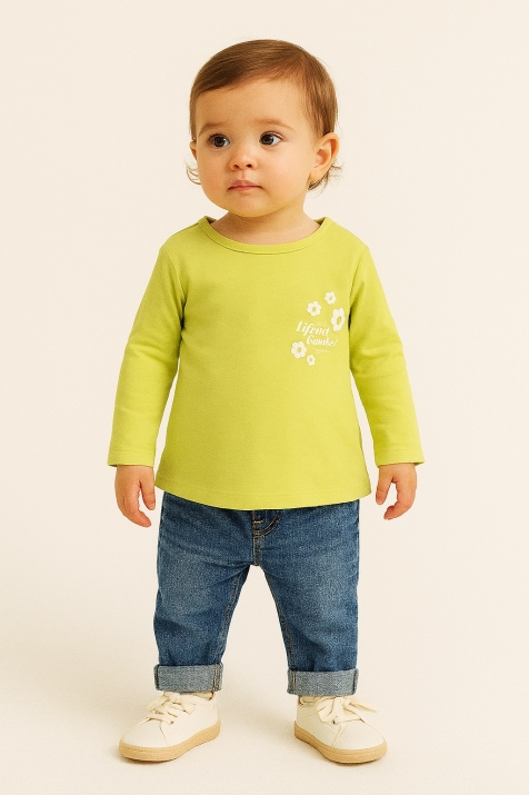 Детска блуза момиче дълъг ръкав, зелен цвят