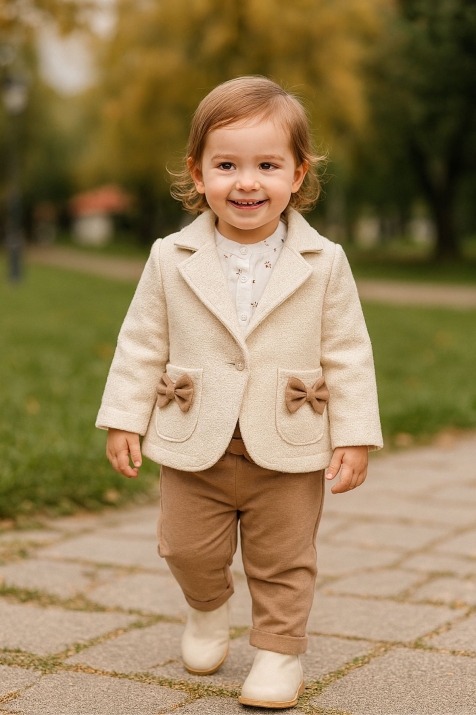 Детски комплект за момиче с дълъг ръкав 3 части, кафяв цвят