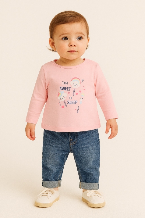 Детска блуза момиче дълъг ръкав, розов цвят