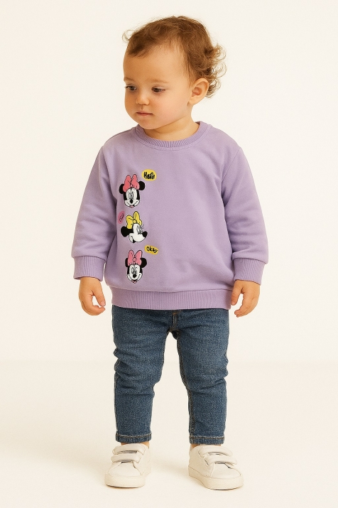 Детска блуза момиче дълъг ръкав Мини Маус, лилав цвят