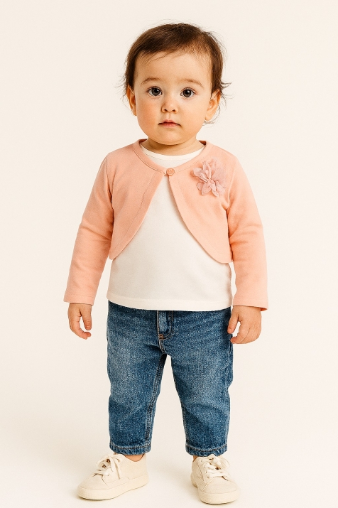 Бебешко болеро дълъг ръкав момиче, розов цвят