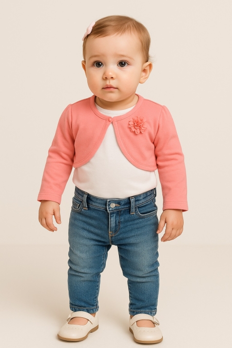 Бебешко болеро дълъг ръкав момиче, светло розов цвят