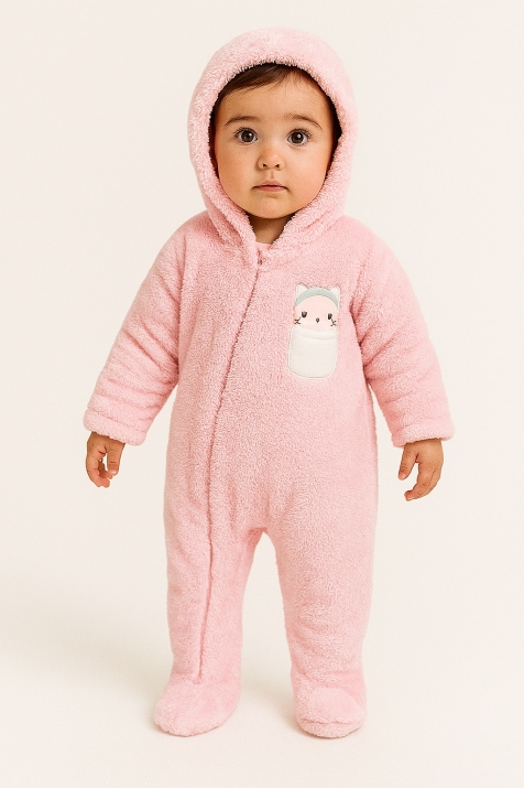 Бебешки гащеризон дълъг ръкав момиче, розов цвят