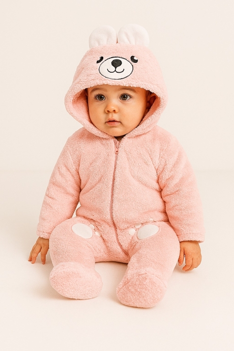 Бебешки гащеризон дълъг ръкав момиче, розов цвят